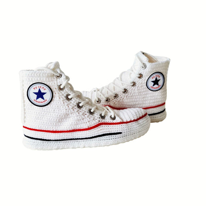 Converse White High Top Sneaker Plush Handmade Slippers Slip On Canvas Shoes - Byseay