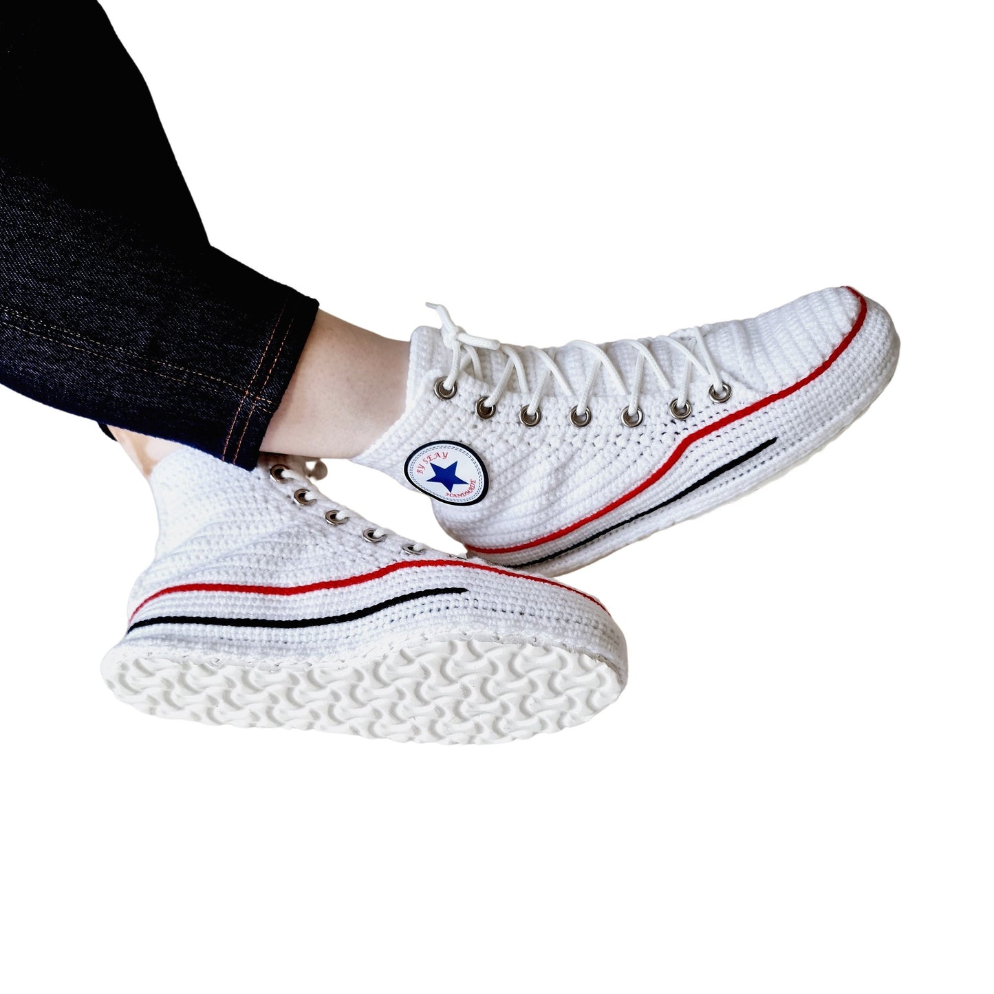 Converse White High Top Sneaker Plush Handmade Slippers Slip On Canvas Shoes - Byseay