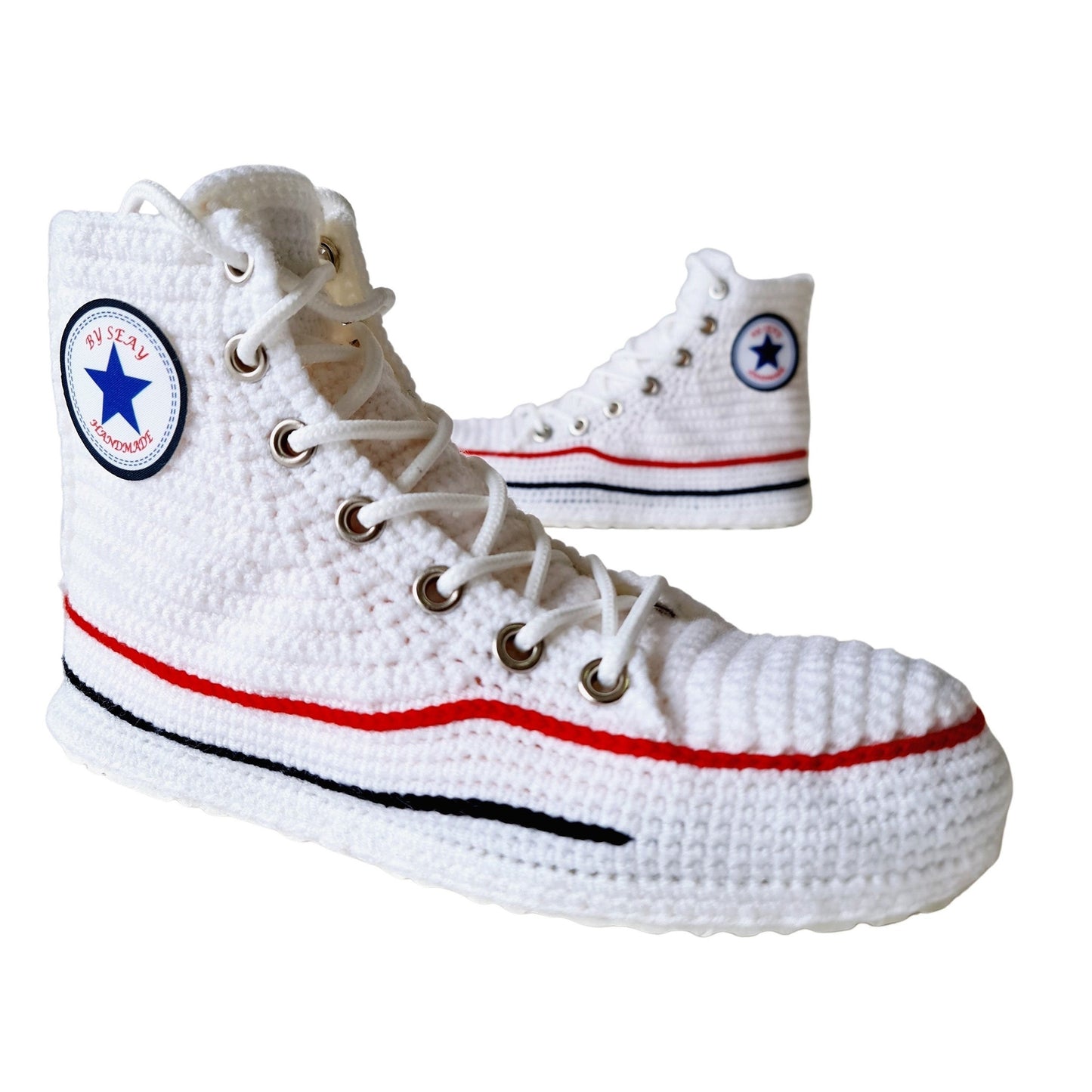 Converse White High Top Sneaker Plush Handmade Slippers Slip On Canvas Shoes