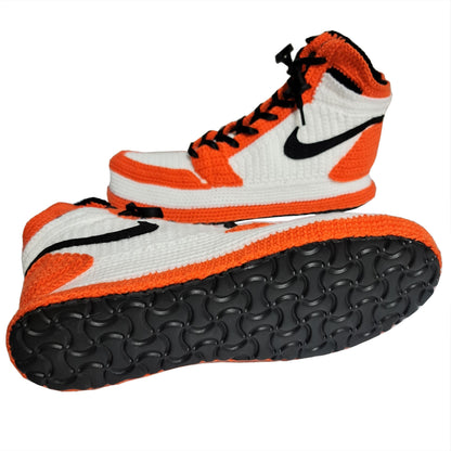 Custom Jordan 1 Orange Crochet Slippers Sneakers - Banned Goods Basketball Shoes Plush - Byseay