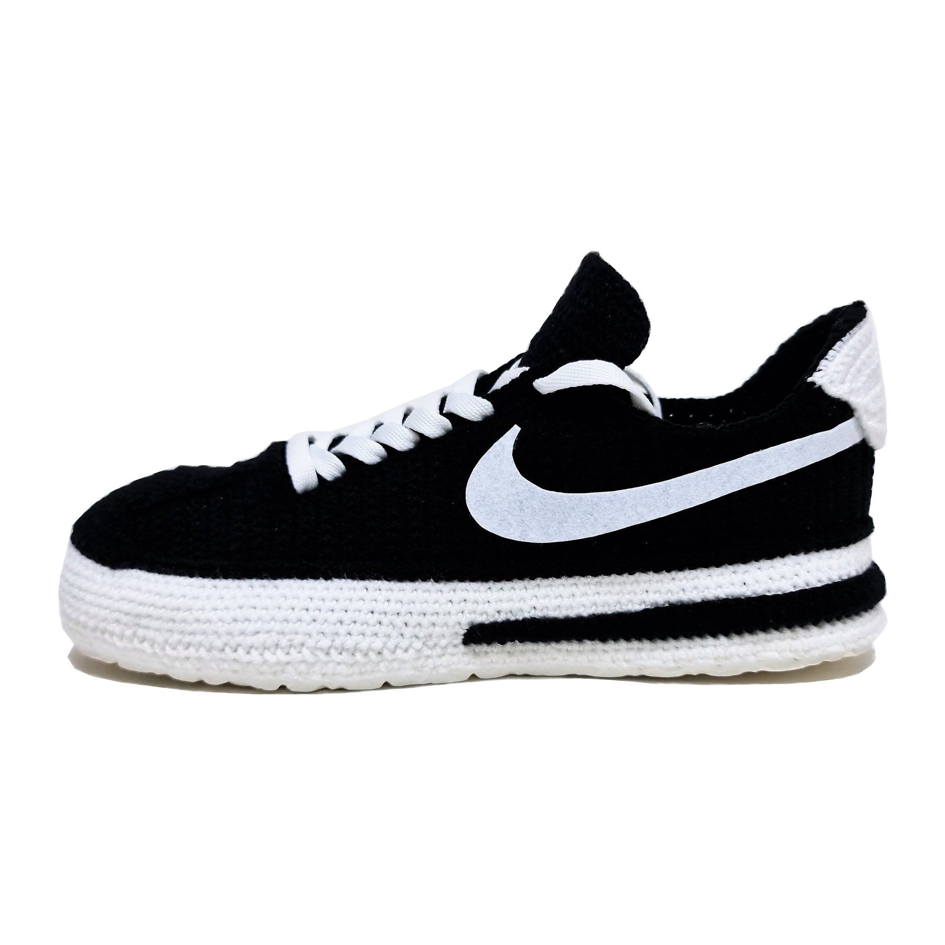 Classic Cortez Crochet Black/White Slippers Custom Sneakers - Soft Plush Breathable Socks Comfortable Shoes - Byseay