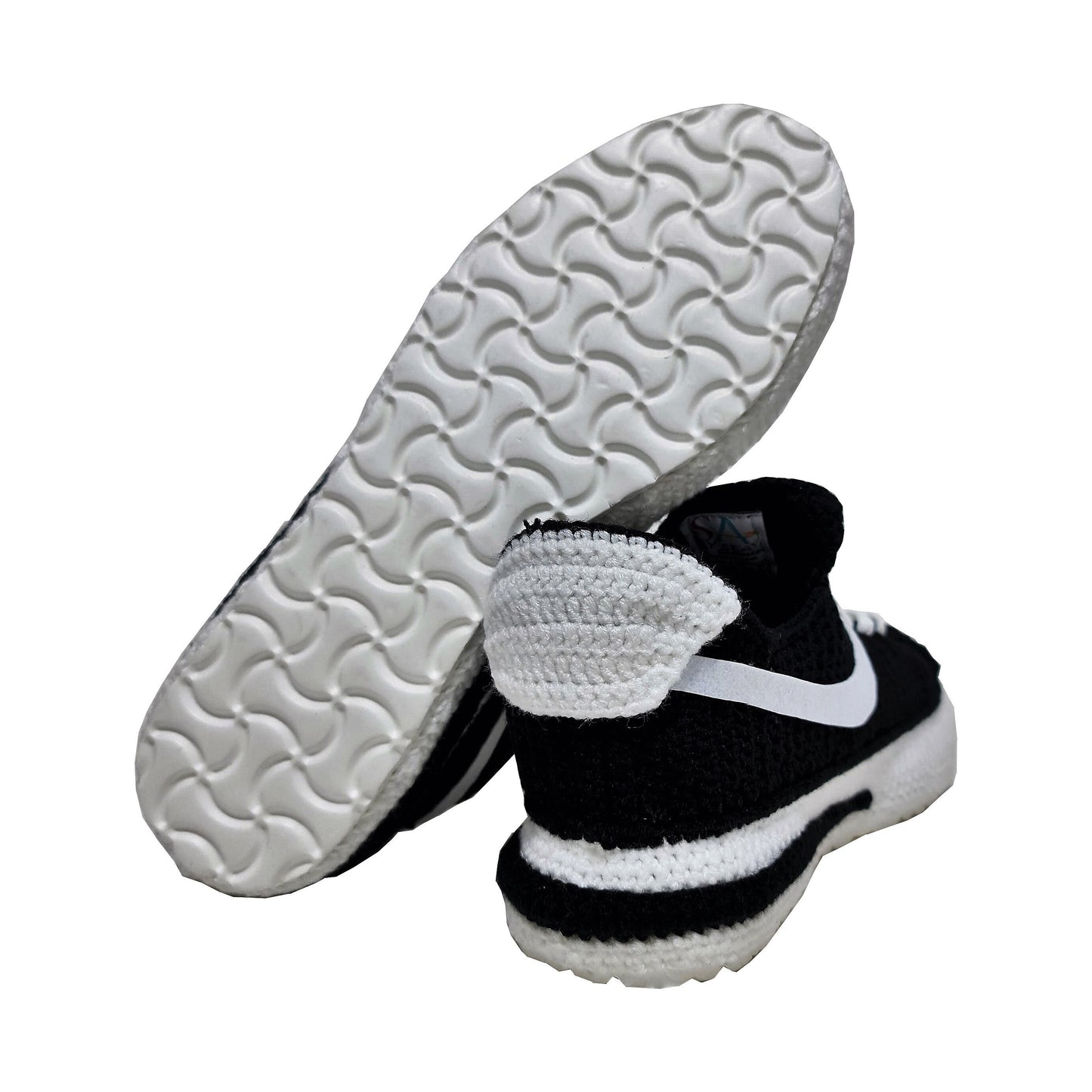 Classic Cortez Crochet Black/White Slippers Custom Sneakers - Soft Plush Breathable Socks Comfortable Shoes - Byseay