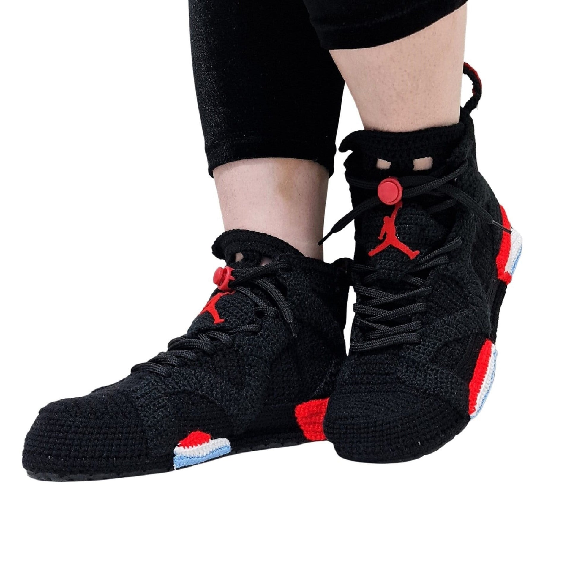 Jordan 6 Black/Infrared Custom Design Sneakers Crocheted Indoor Slippers Plush Shoes