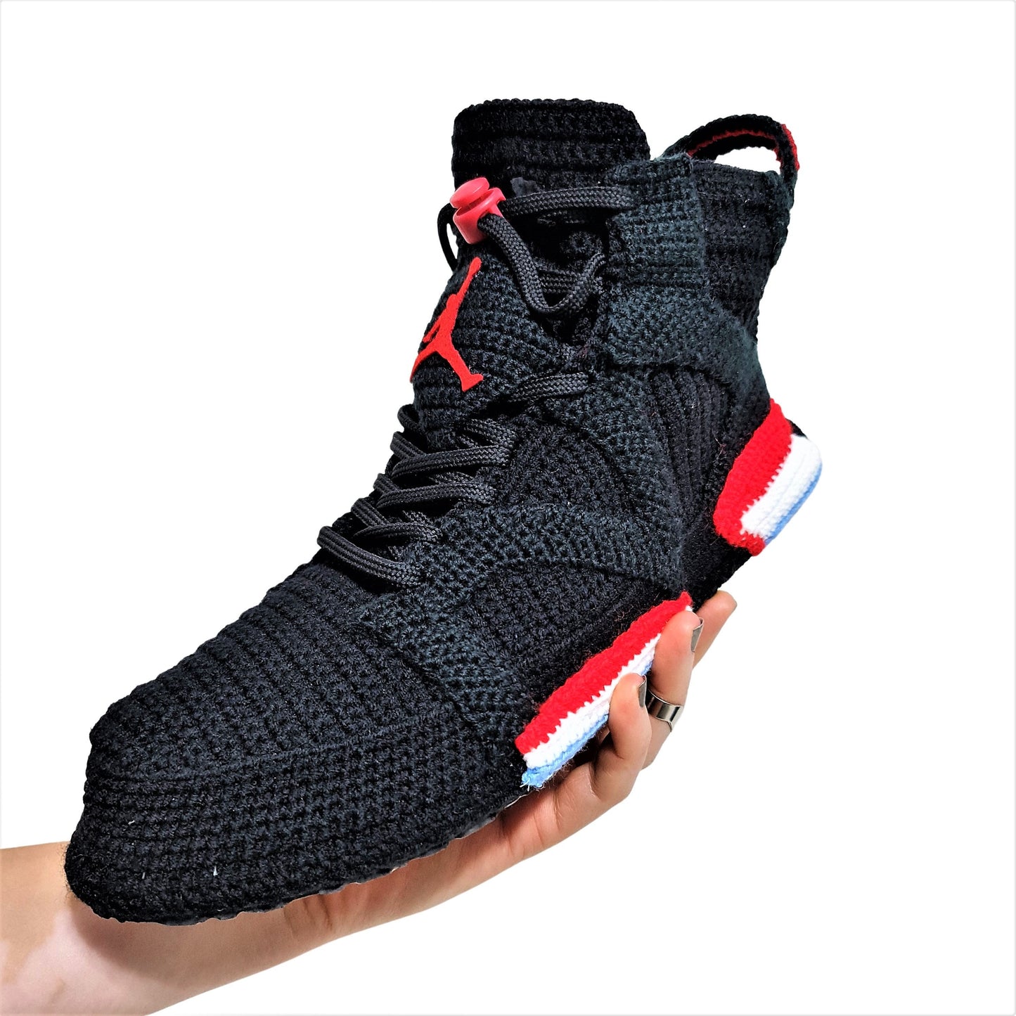 Jordan 6 Black/Infrared Custom Design Sneakers Crocheted Indoor Slippers Plush Shoes