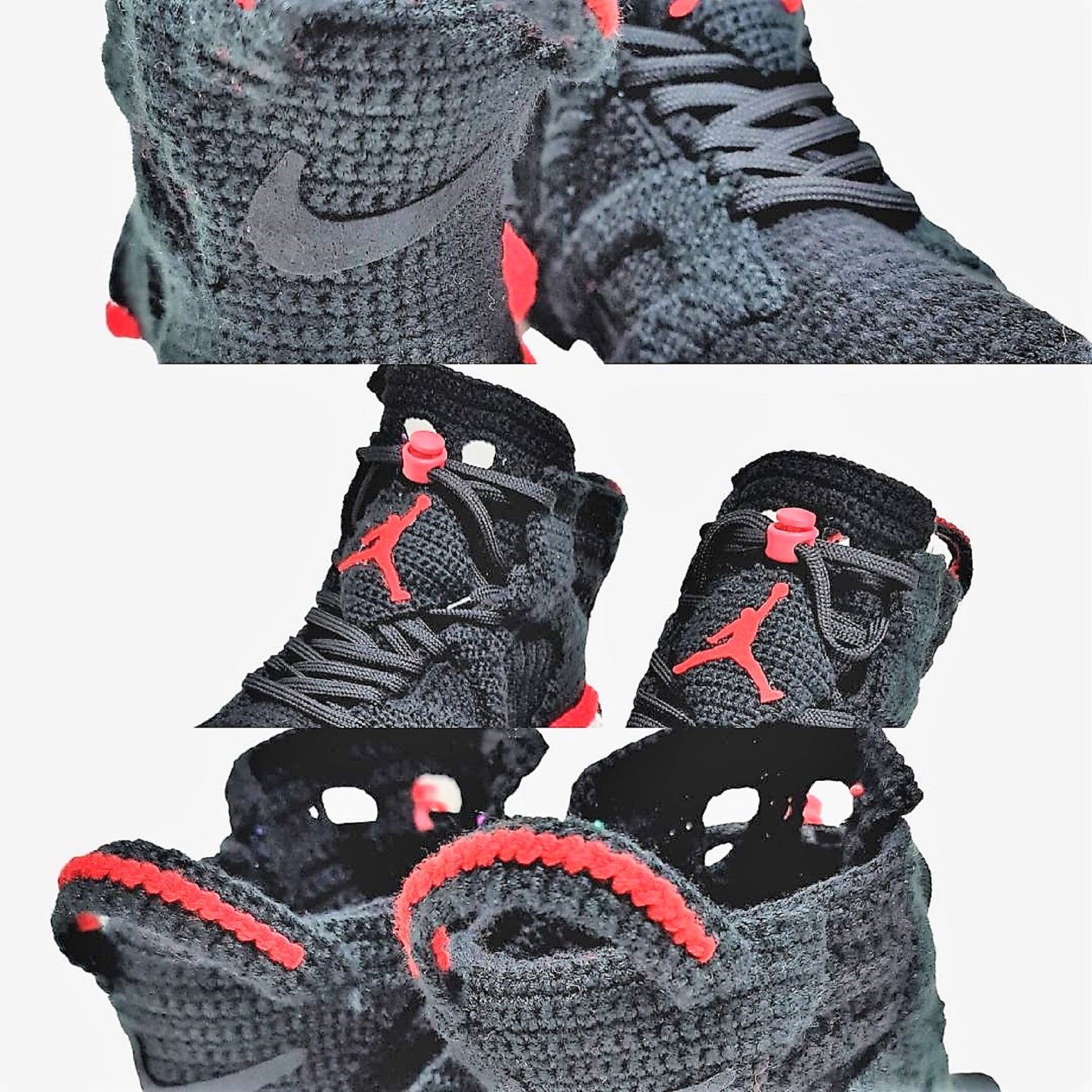 Jordan 6 Black/Infrared Custom Design Sneakers Crocheted Indoor Slippers Plush Shoes