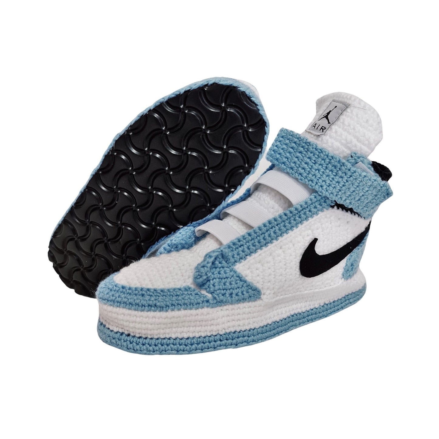 Jordan Look Force Style Custom Sneakers Plush Blue Slippers Wool House Crochet Shoes