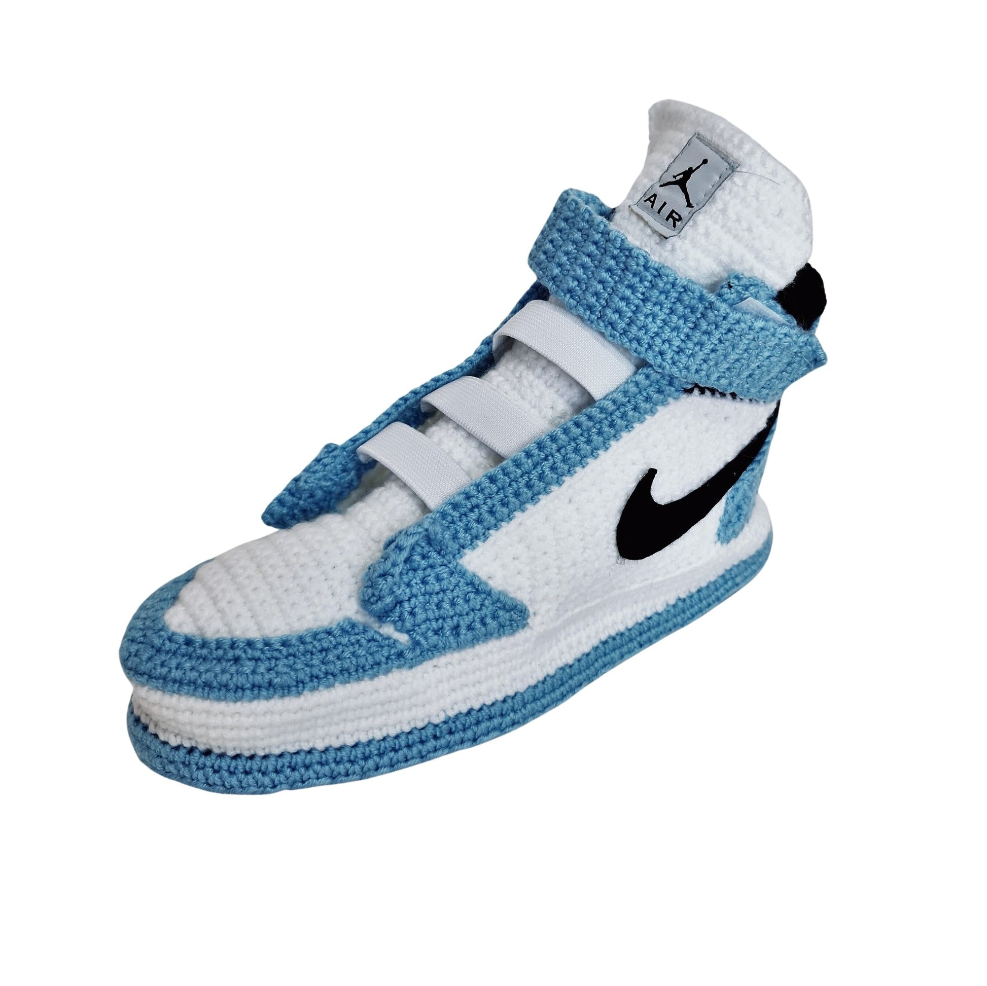 Jordan Look Force Style Custom Sneakers Plush Blue Slippers Wool House Crochet Shoes