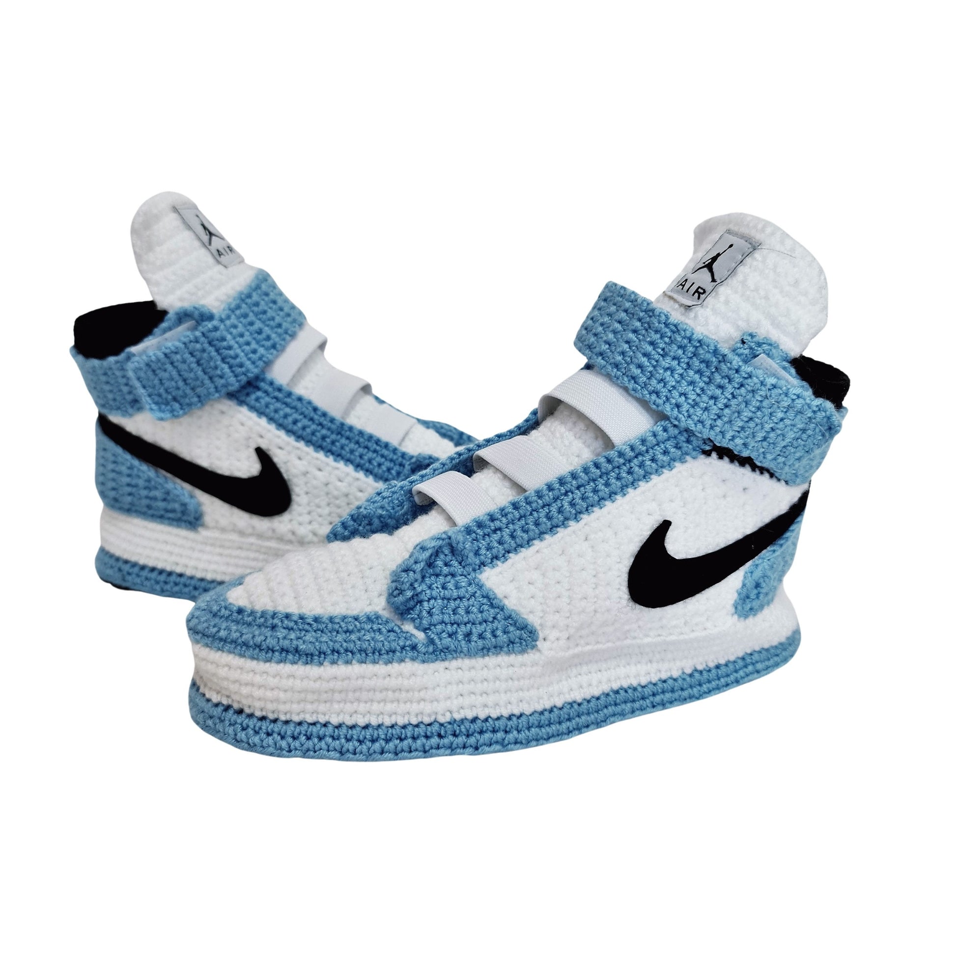 Jordan Look Force Style Custom Sneakers Plush Blue Slippers Wool House Crochet Shoes