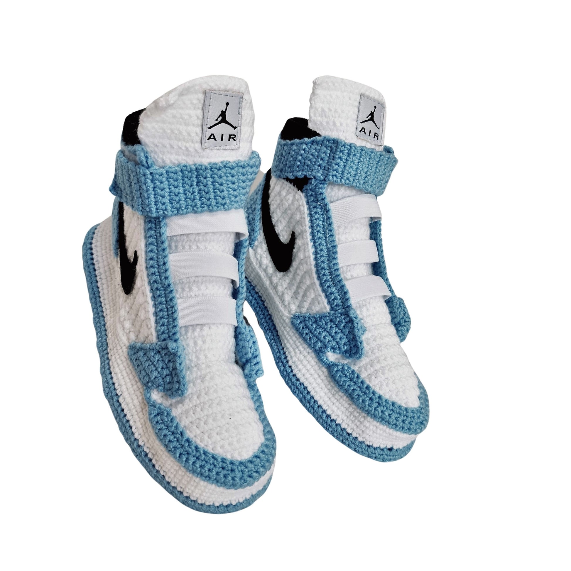 Jordan Look Force Style Custom Sneakers Plush Blue Slippers Wool House Crochet Shoes