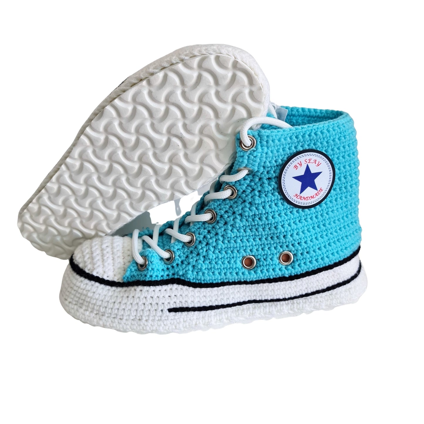 Converse Turquoise High Top Seasonal Crochet Sneakers Slippers Knitted Booties Plush