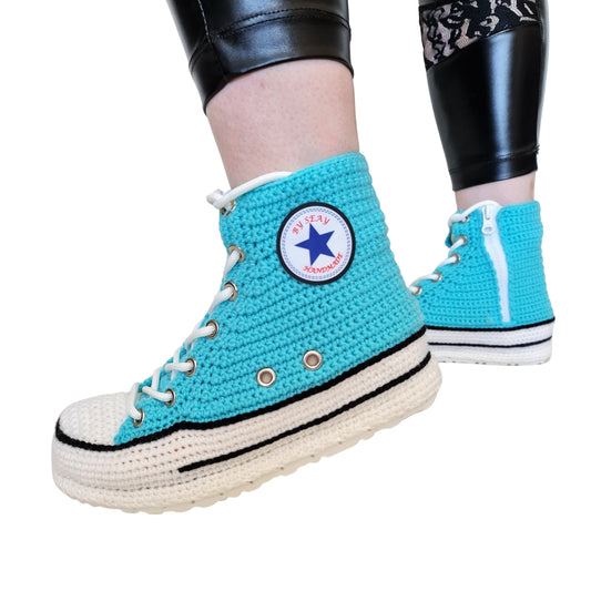 Converse Turquoise High Top Seasonal Crochet Sneakers Slippers Knitted Booties Plush