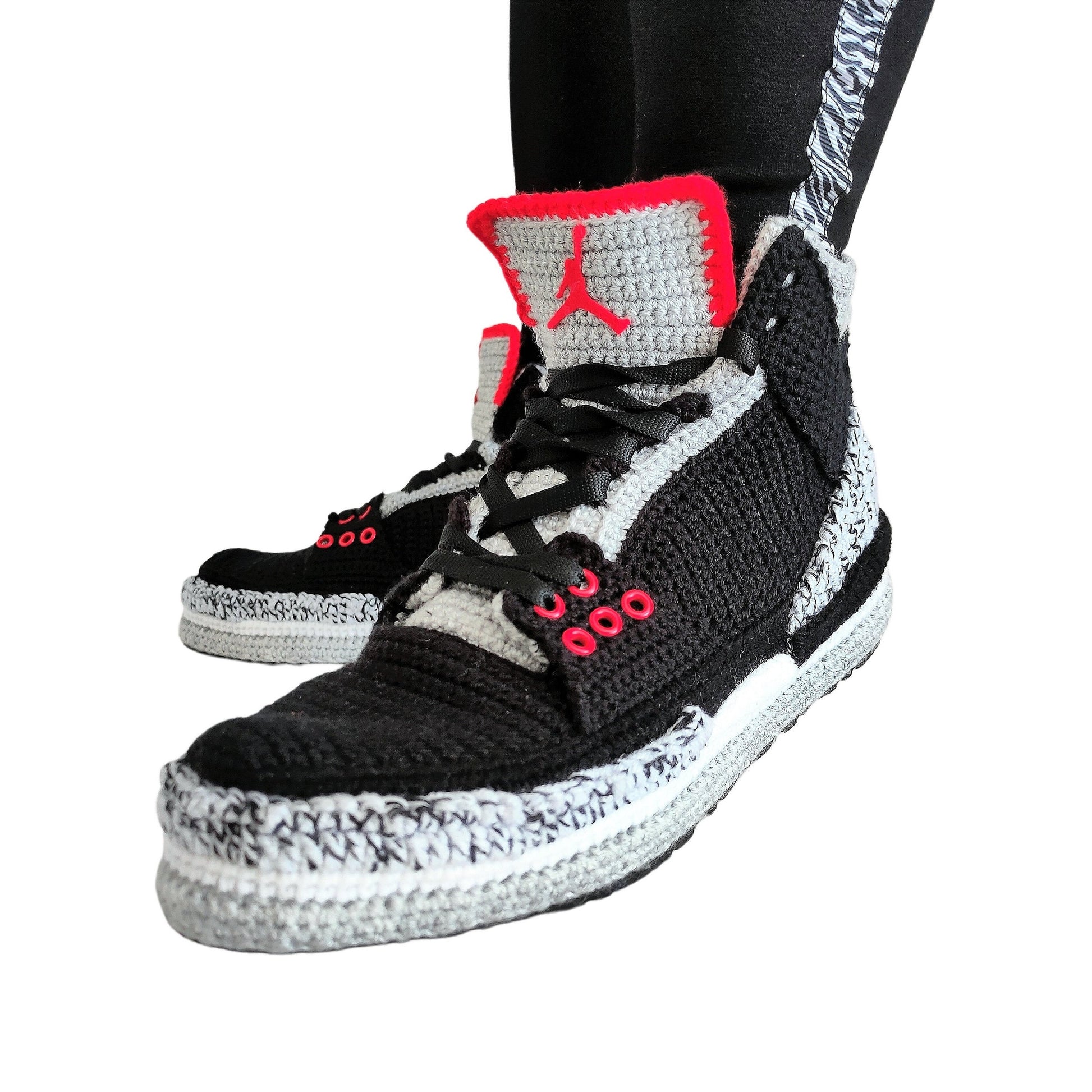 Jordan 3 Retro Black Crochet Home Slippers Custom Sneakers Basketball Plush Shoes