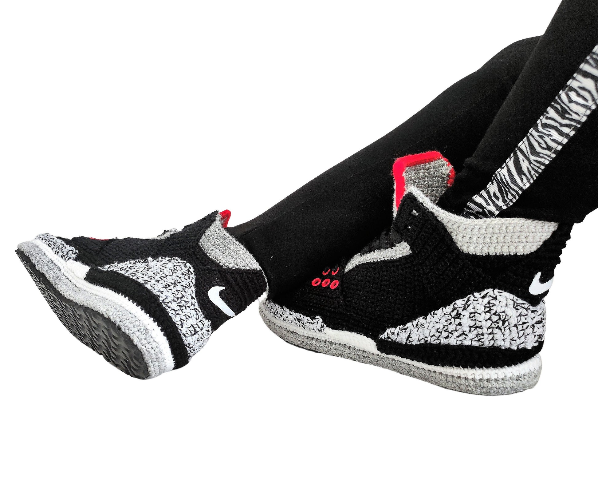 Jordan 3 Retro Black Crochet Home Slippers Custom Sneakers Basketball Plush Shoes