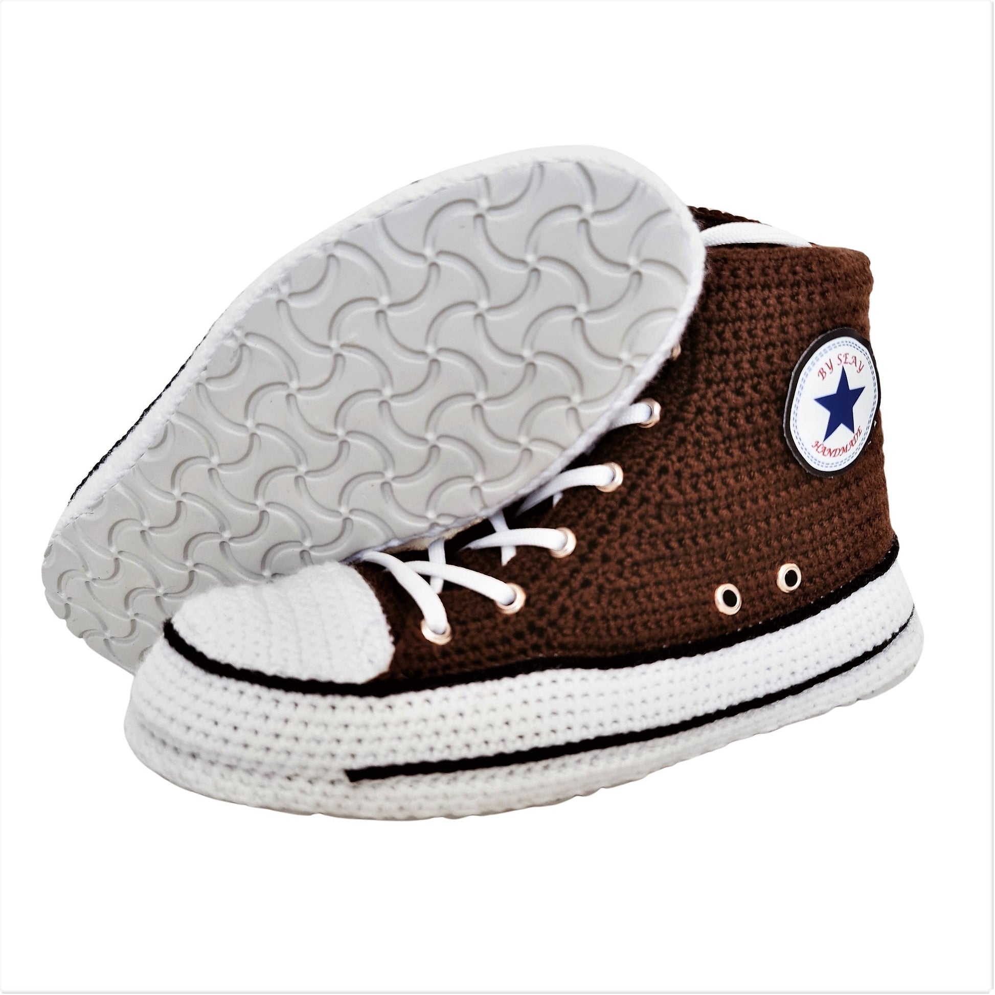 Brown Canvas Handmade Crochet Slippers House Sneakers Plush - Byseay