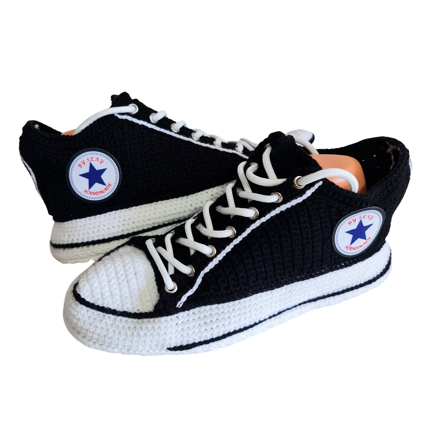 Black Converse Low Top Platform Handmade Knit Style Creative Home Slippers Sneakers Booties Shoes - Byseay