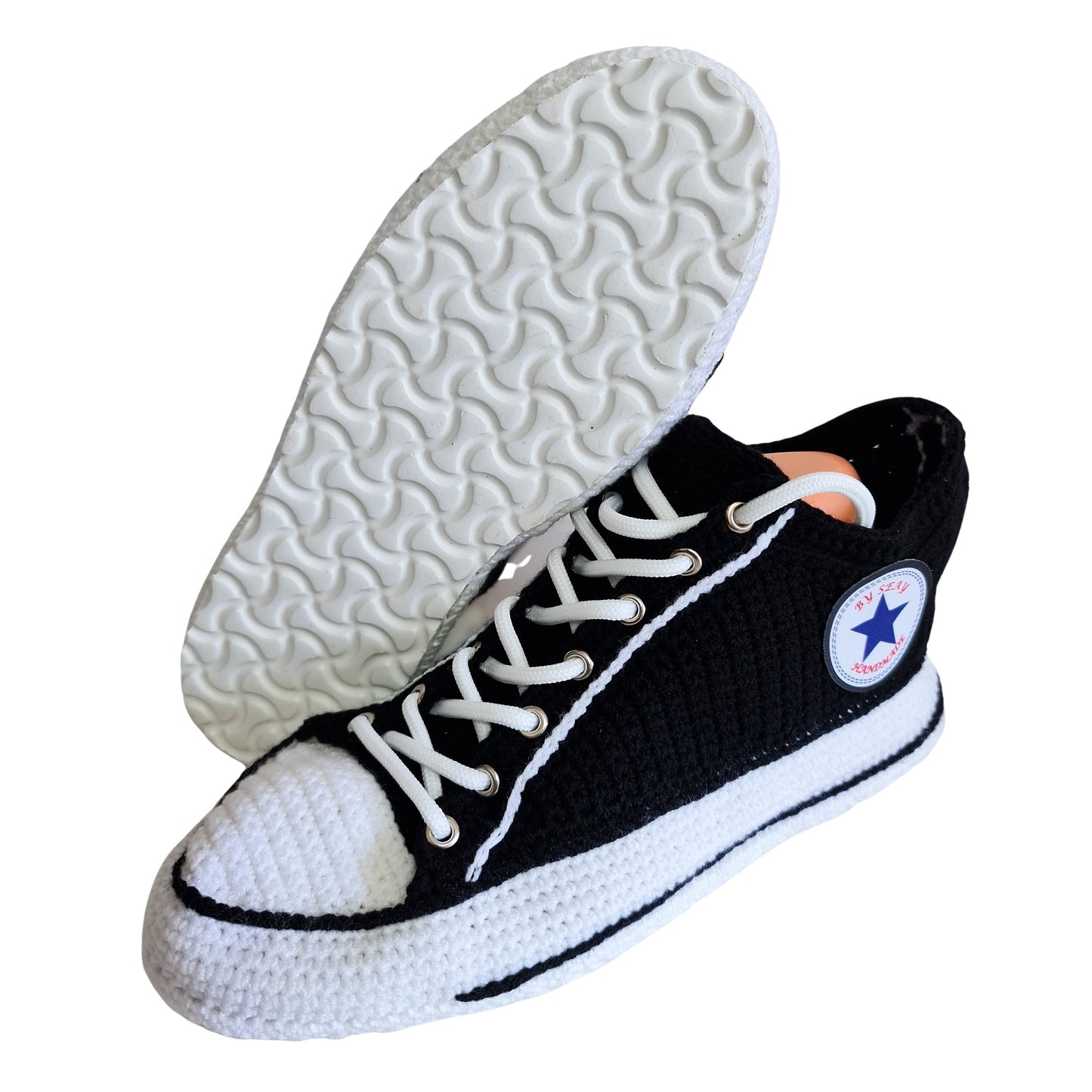 Black Converse Low Top Platform Handmade Knit Style Creative Home Slippers Sneakers Booties Shoes - Byseay