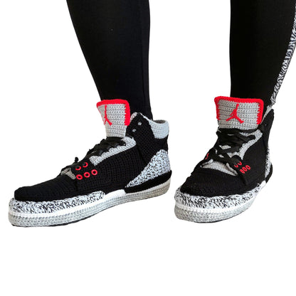 Jordan 3 Retro Black Crochet Home Slippers Custom Sneakers Basketball Plush Shoes