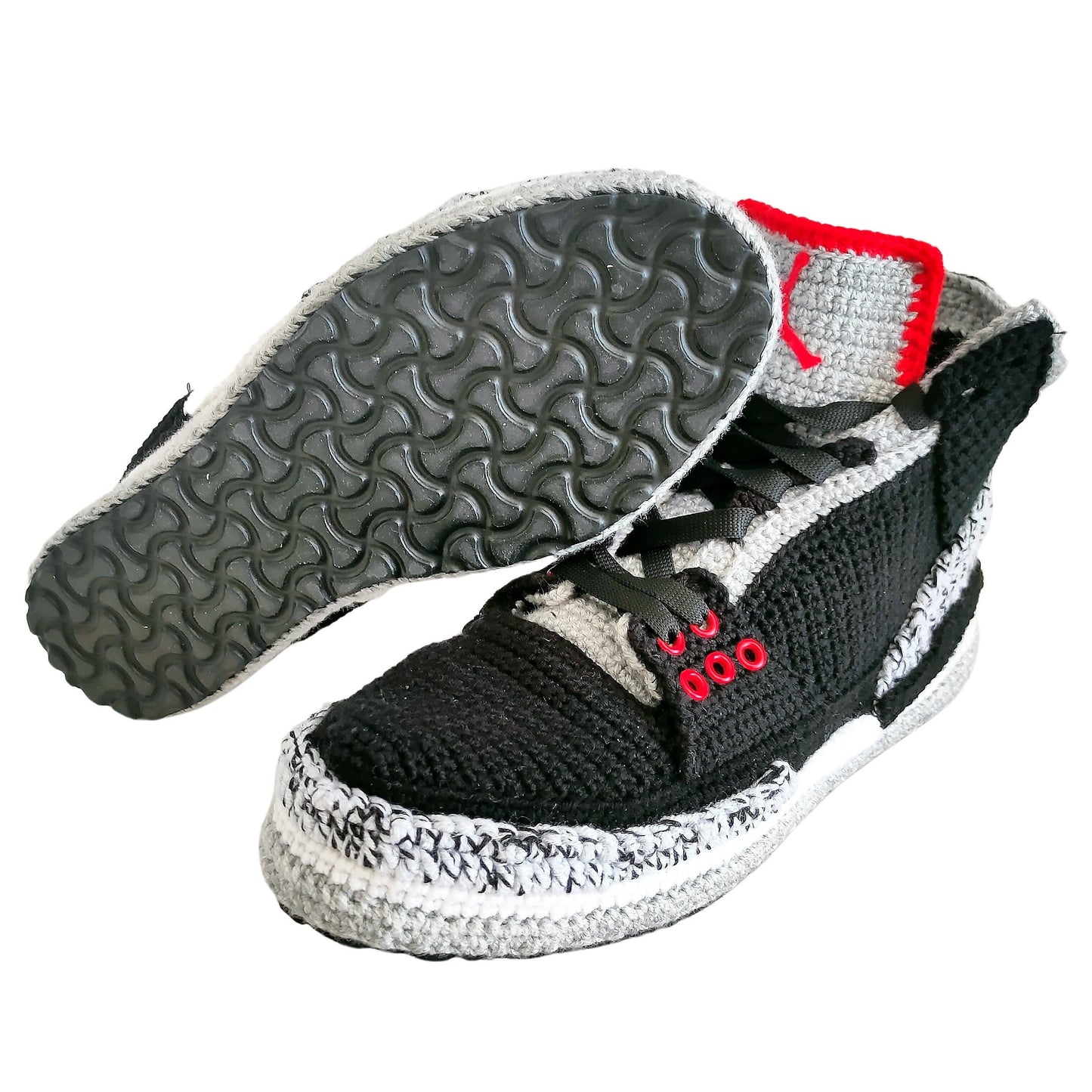 Jordan 3 Retro Black Crochet Home Slippers Custom Sneakers Basketball Plush Shoes