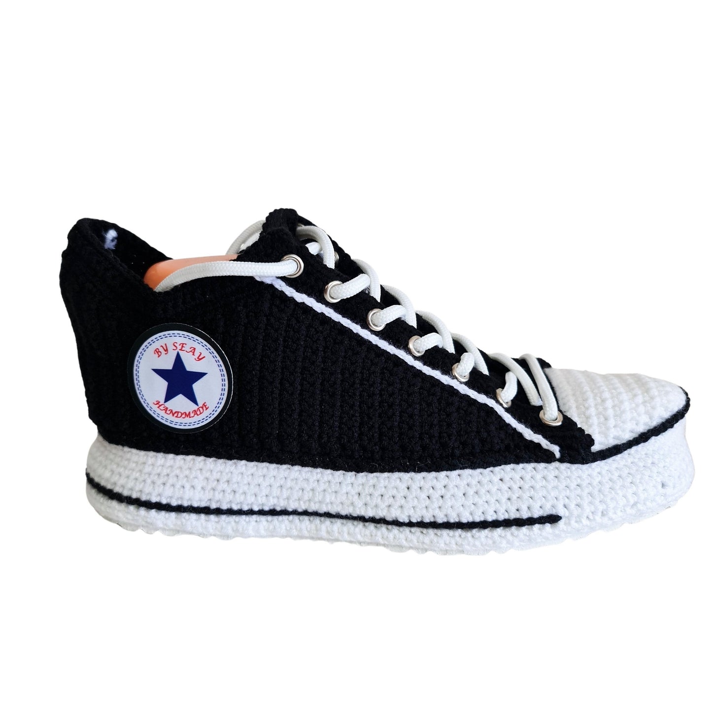 Black Converse Low Top Platform Handmade Knit Style Creative Home Slippers Sneakers Booties Shoes - Byseay