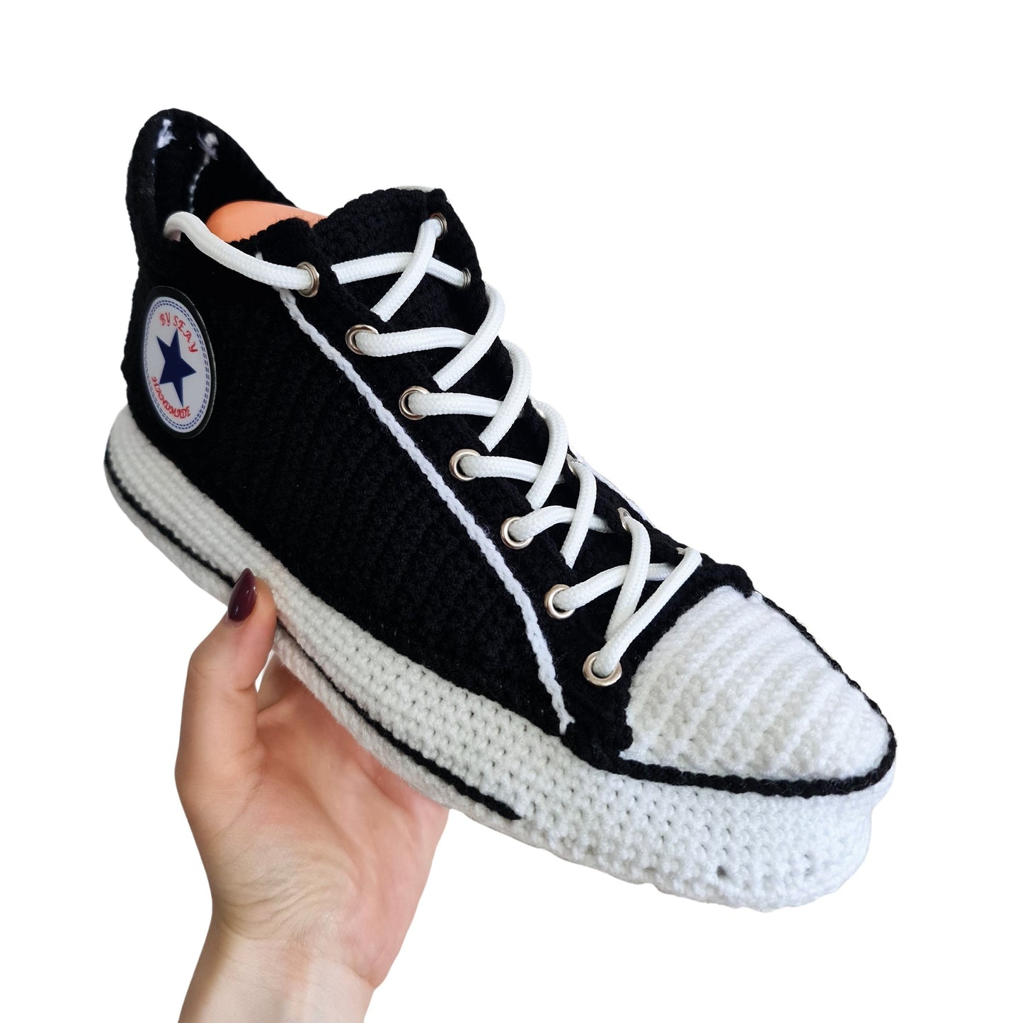 Black Converse Low Top Platform Handmade Knit Style Creative Home Slippers Sneakers Booties Shoes - Byseay