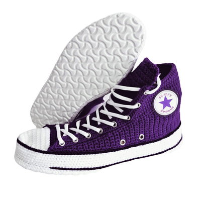 Dark Purple Converse Crochet Custom Slippers Custom Sneakers Plush Shoes - Byseay