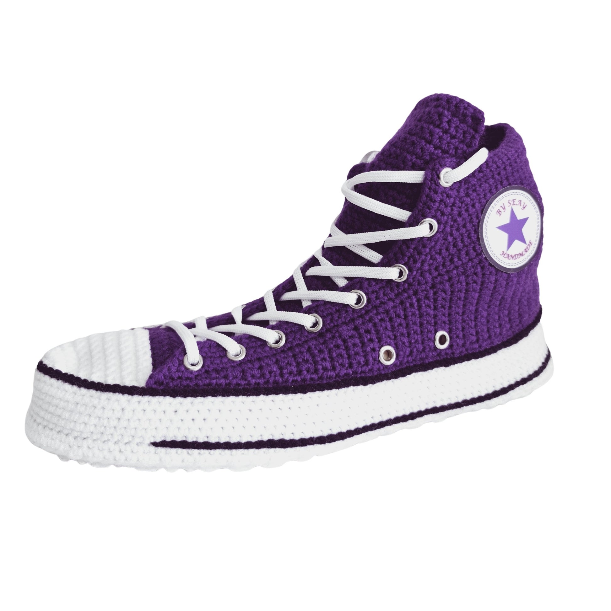 Dark Purple Converse Crochet Custom Slippers Custom Sneakers Plush Shoes - Byseay