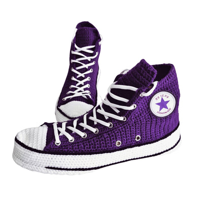 Dark Purple Converse Crochet Custom Slippers Custom Sneakers Plush Shoes - Byseay