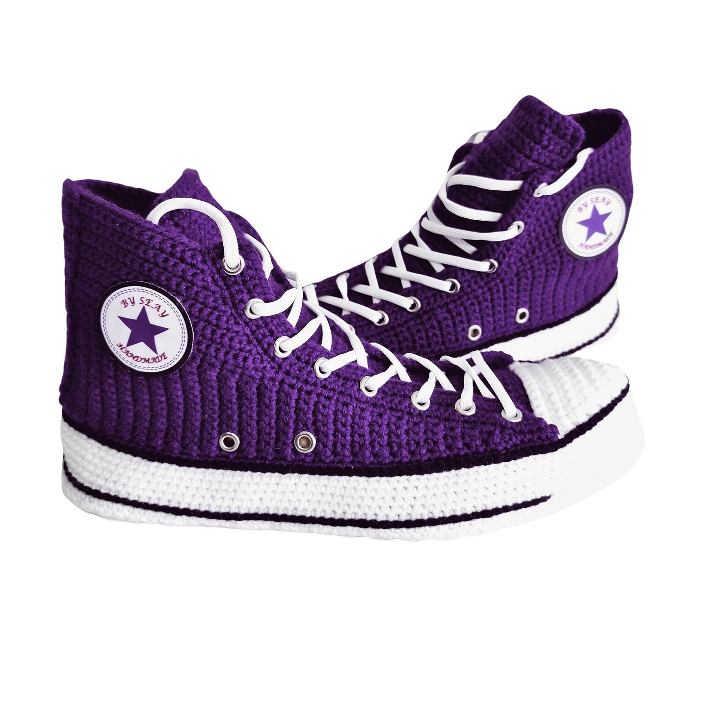 Dark Purple Converse Crochet Custom Slippers Custom Sneakers Plush Shoes - Byseay