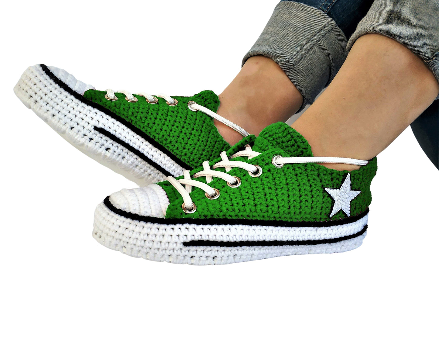 Converse Sneakers Plush Custom Green Slippers Plush Handmade Slip On Socks - Byseay