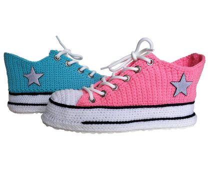 Converse Two Color Multicolored Sneakers Pink Turquoise Slippers Plush Shoes