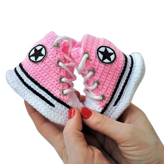 Converse Baby Girl Pink booties Plush Slippers Sneakers - Baby Shower Infant Newborn Cute Animal Socks - Toddler High Top Walker Soft Shoes