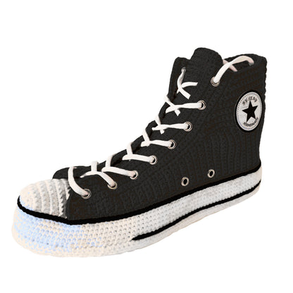 Converse Crochet Grey Men Sneakers Plush Slippers - High Top Custom House Soft Shoes