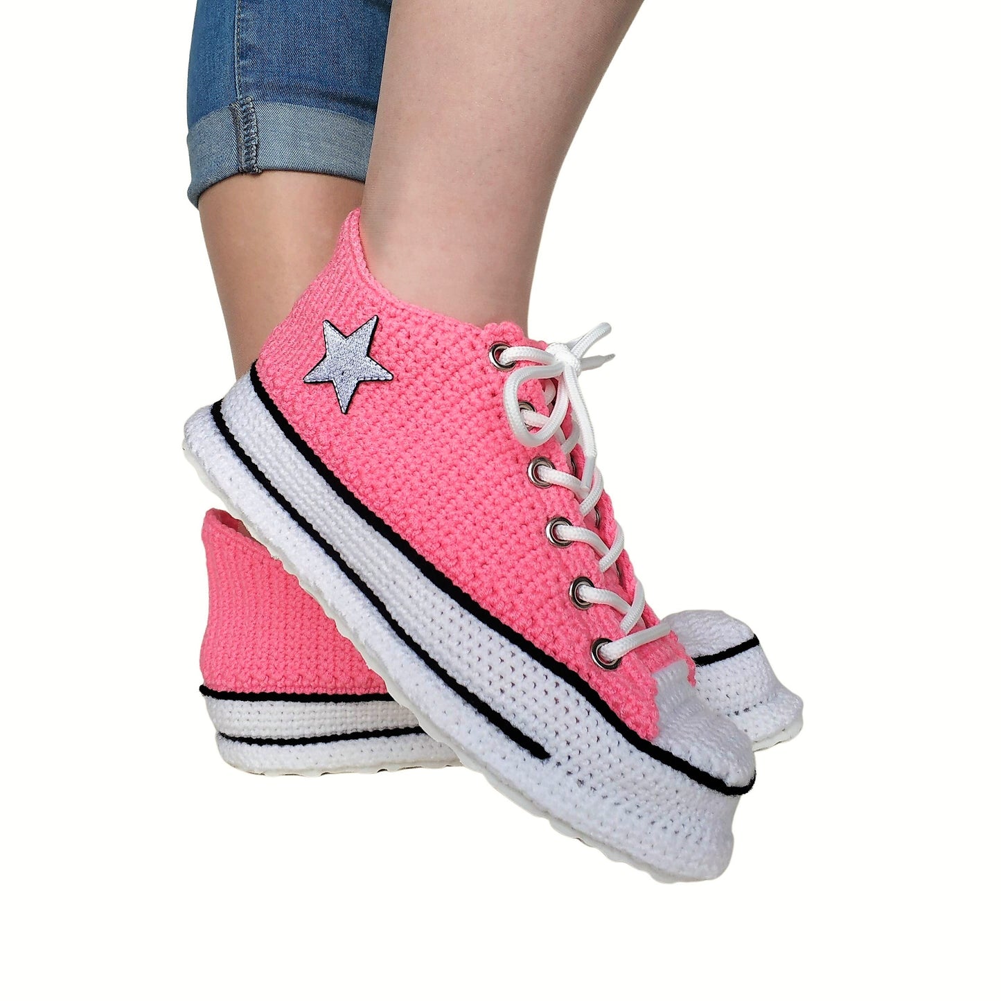 Converse Pink Low Top Sneakers Plush Handmade Custom Slippers Plush Soft Shoes