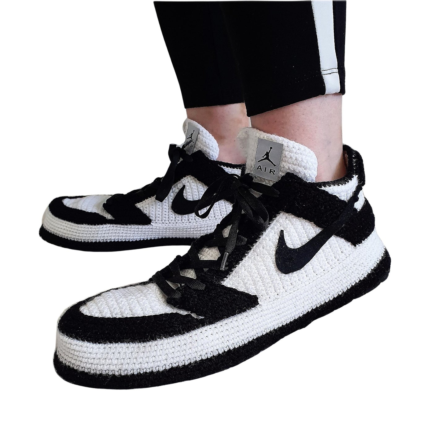 Jordan Dunk Low Disrupt Sneakers Black White Plush Slippers Indoor Shoes Booties Socks - Byseay